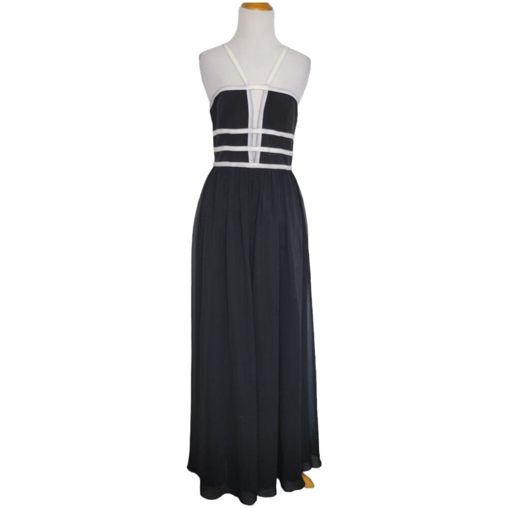 NEW Aidan Mattox Formal Gown Black Strappy Plunging Neck Full Length Women 4
